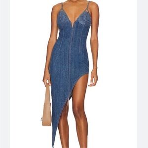 Fleur du Mal Asymmetrical Denim High Leg Dress in Denim. Worn once.